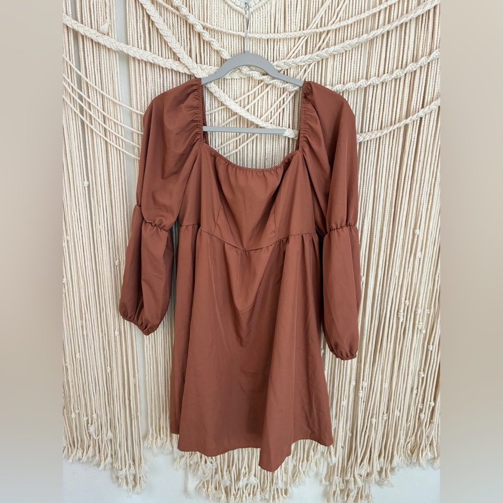 Rust Brown Puff Sleeve Dress